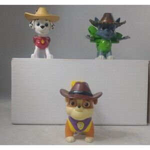 Paw Patrol Cowboy Lot of 3 Figures Dogs Rescue Pups Toy Rocky Rubble Marshall